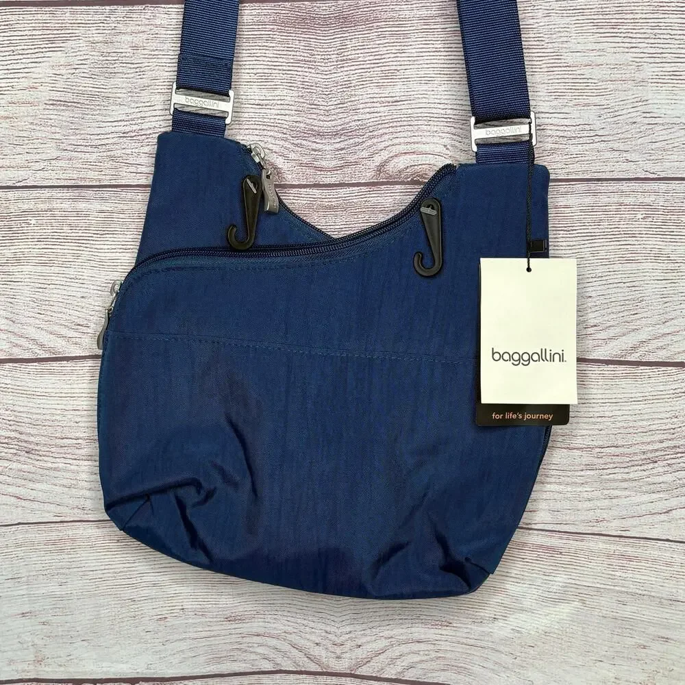 Baggallini Blue Crossover Crossbody Lightweight Pocket Zipper Travel Bag New